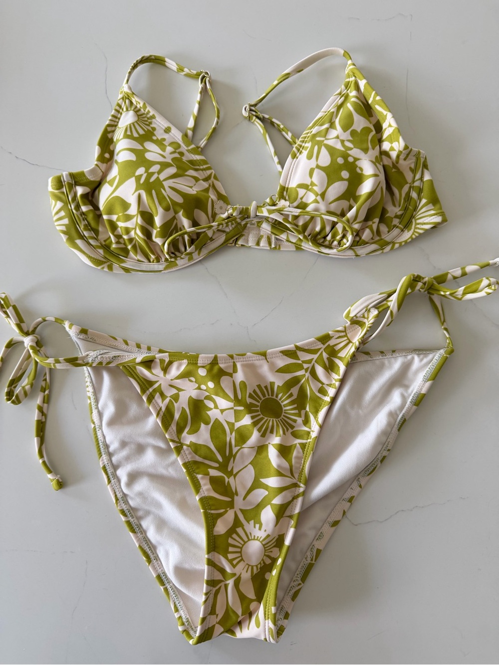 Wild Fable Green & White Floral Tie-Side Bikini